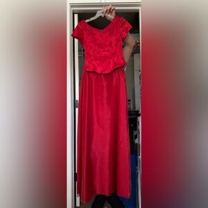 dillards red long skirt & top